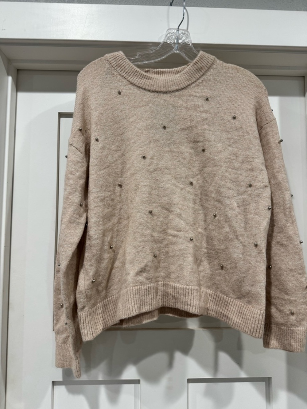 H&M Beaded Scoopneck Sweater - Beige